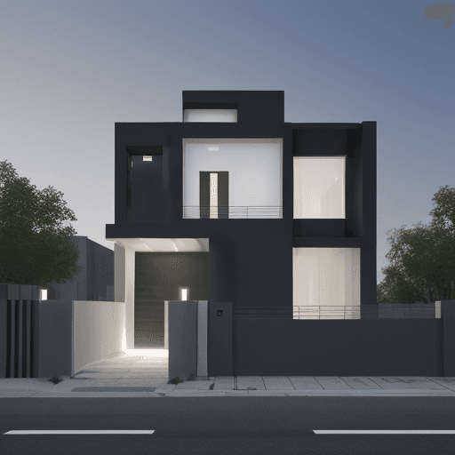 AI generated: facade, front view, minimalist, realism lights --no duplex, two story, double layer --chaos 2 --ar 4...