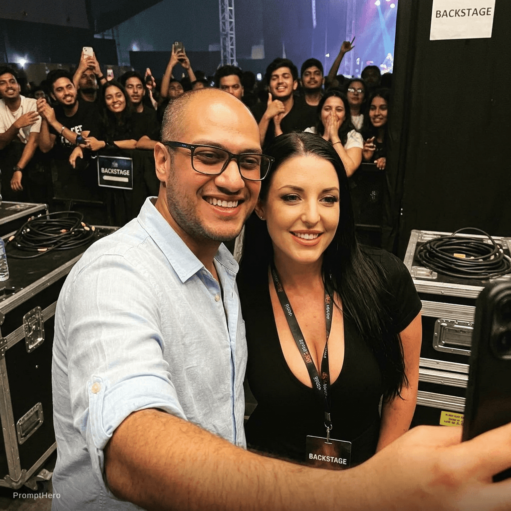 AI generated: with Angela white backstage at a concert, excited fans vibe