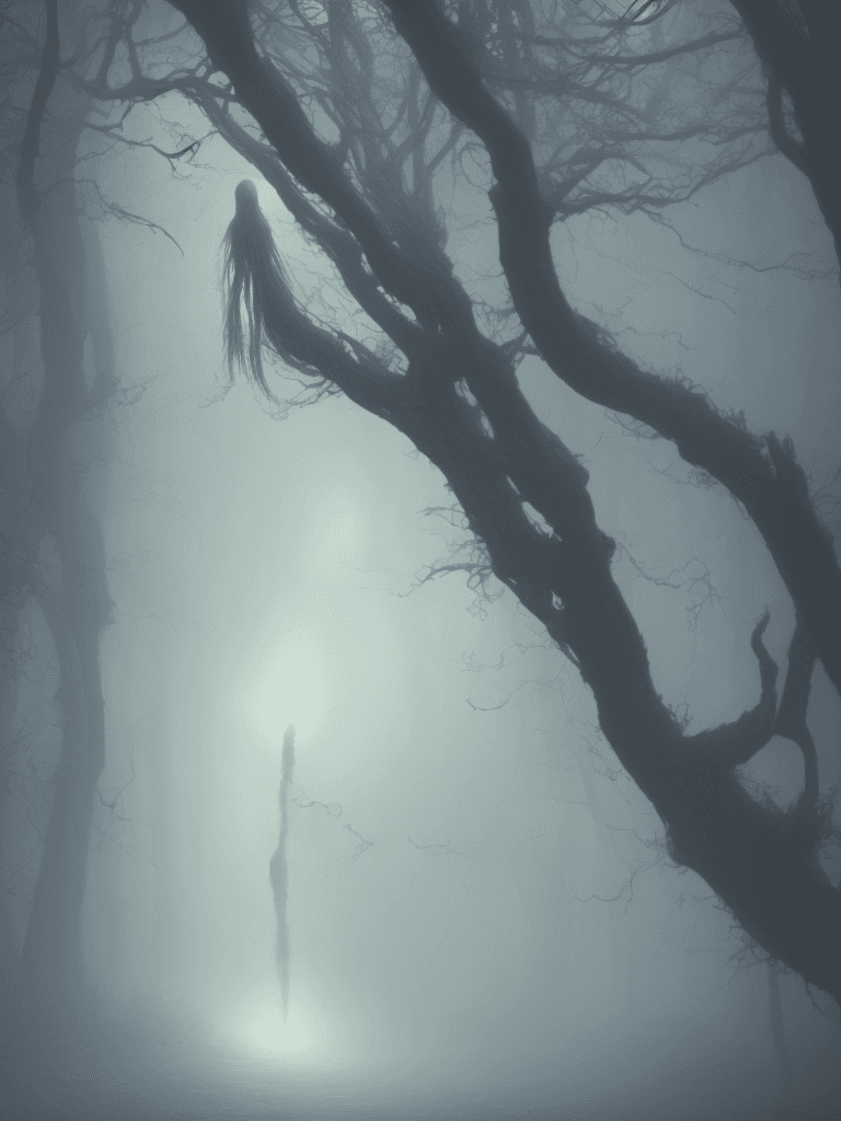 AI generated: Ghost in fog, Realistic, Hauntingly beautiful,feerie lighting, wispy tendrils, etherial, Highly deta...