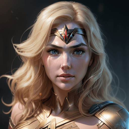AI generated: Portrait of Wonder Woman, blonde hair, beautiful, detailed, realistic, photo, chris achilléos art , ...