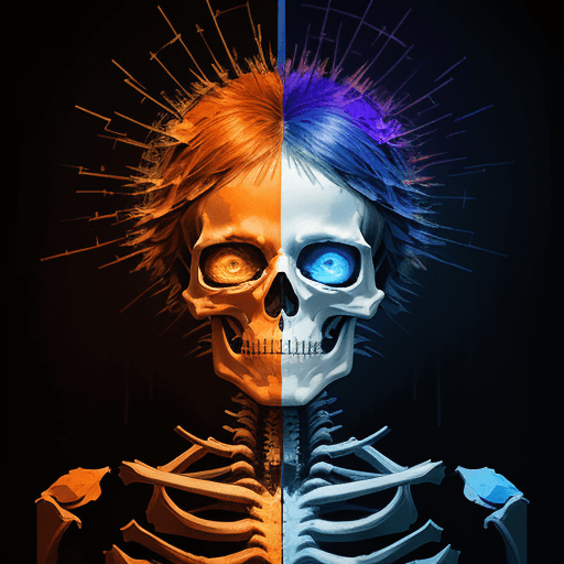 AI generated: pixel sorting art ::3 tarot card::2 Palette Knife, Dynamic Paintings::2 orange and blue::3 side port...