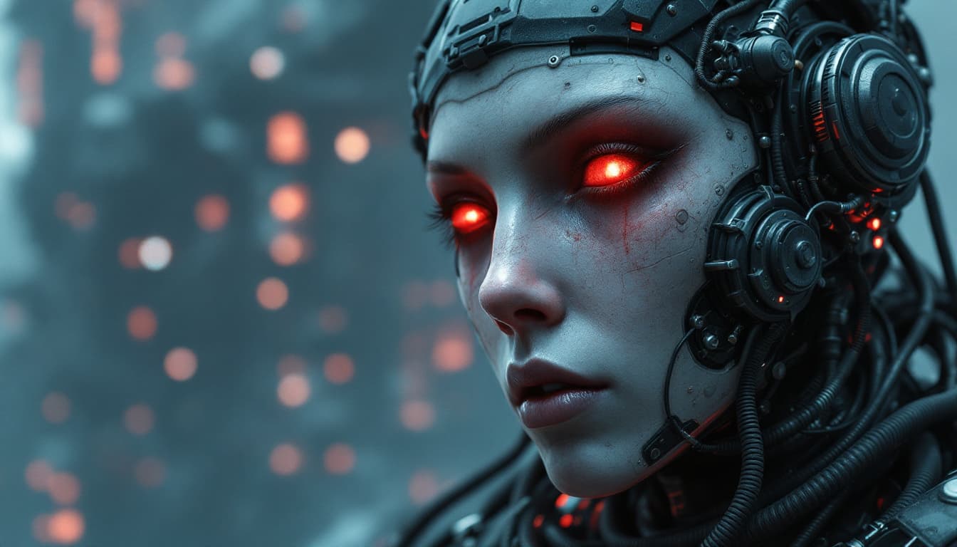 AI generated: 3d rendering, close-up, hyper detail front portrait shot, focus to face, strange face with complex s...