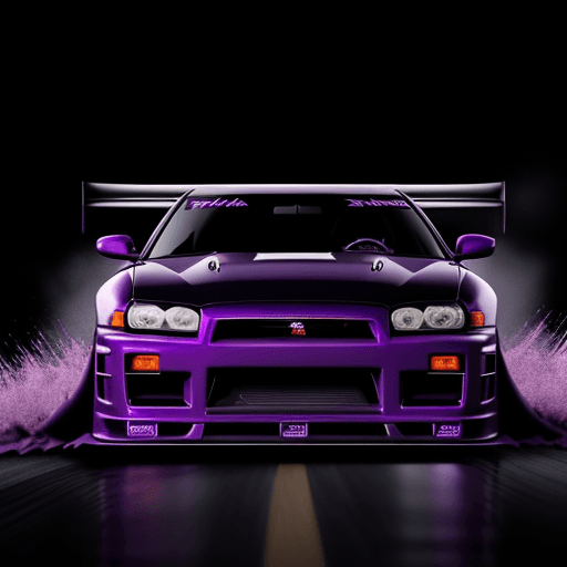 AI generated: Midnight purple Nissan Skyline GTR 34 Cruising through hell.