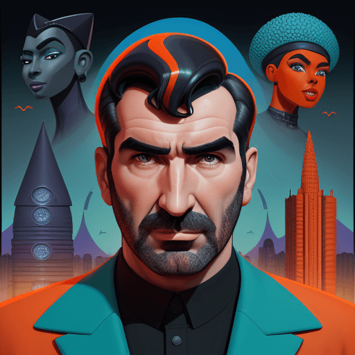 AI generated: Erik Cantona face, in the style of afrofuturism, George Callaghan, engineering/construction and desi...