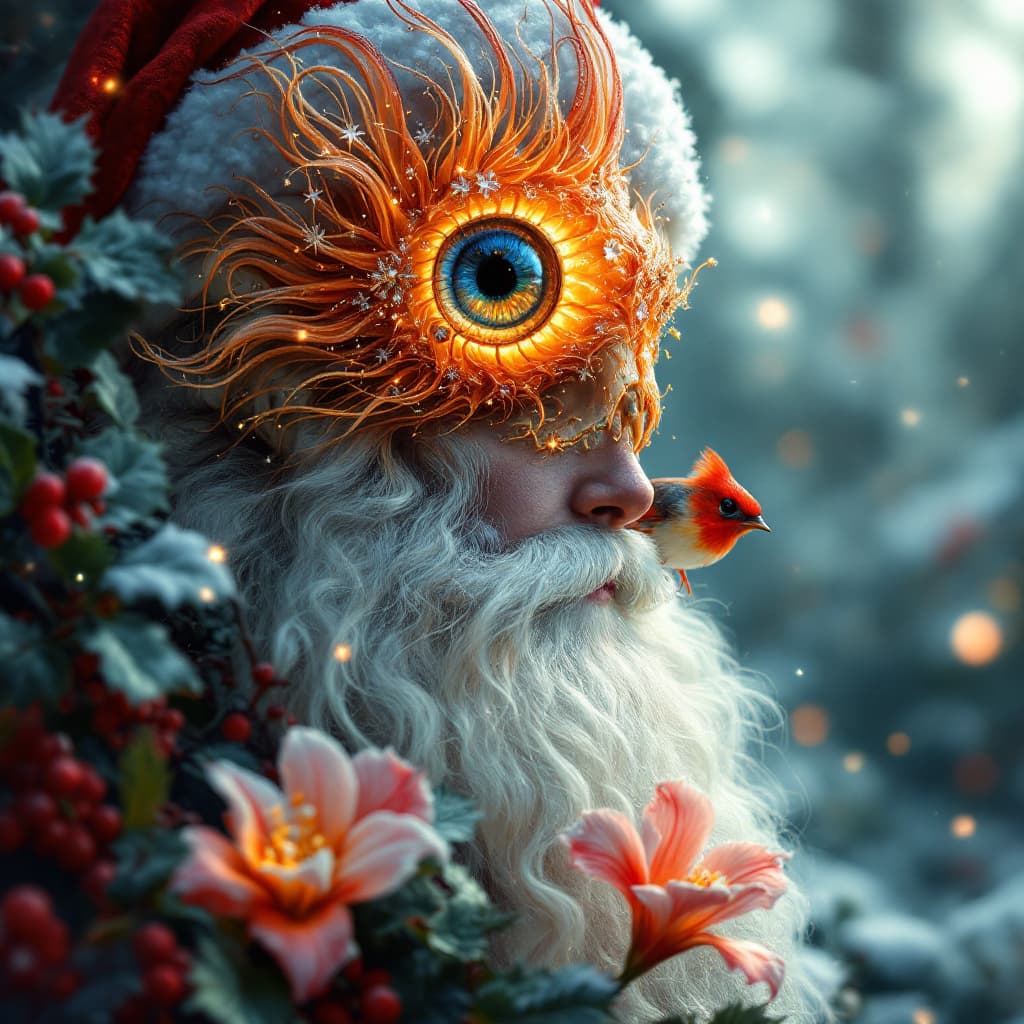 AI generated: Infinite perspective effect. 
tEXT: "MERRY CHRISTMAS" jégszobrok lenyűgöző téli jelenete. A havas fe...