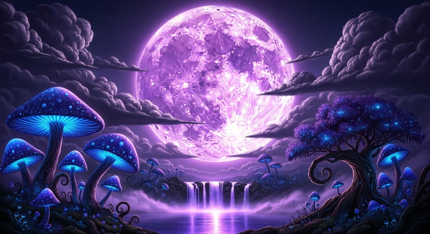 AI generated: (Ultra-high resolution, Hyper-detailed, Surreal fantasy landscape:1.5) A surreal, mesmerizing depict...