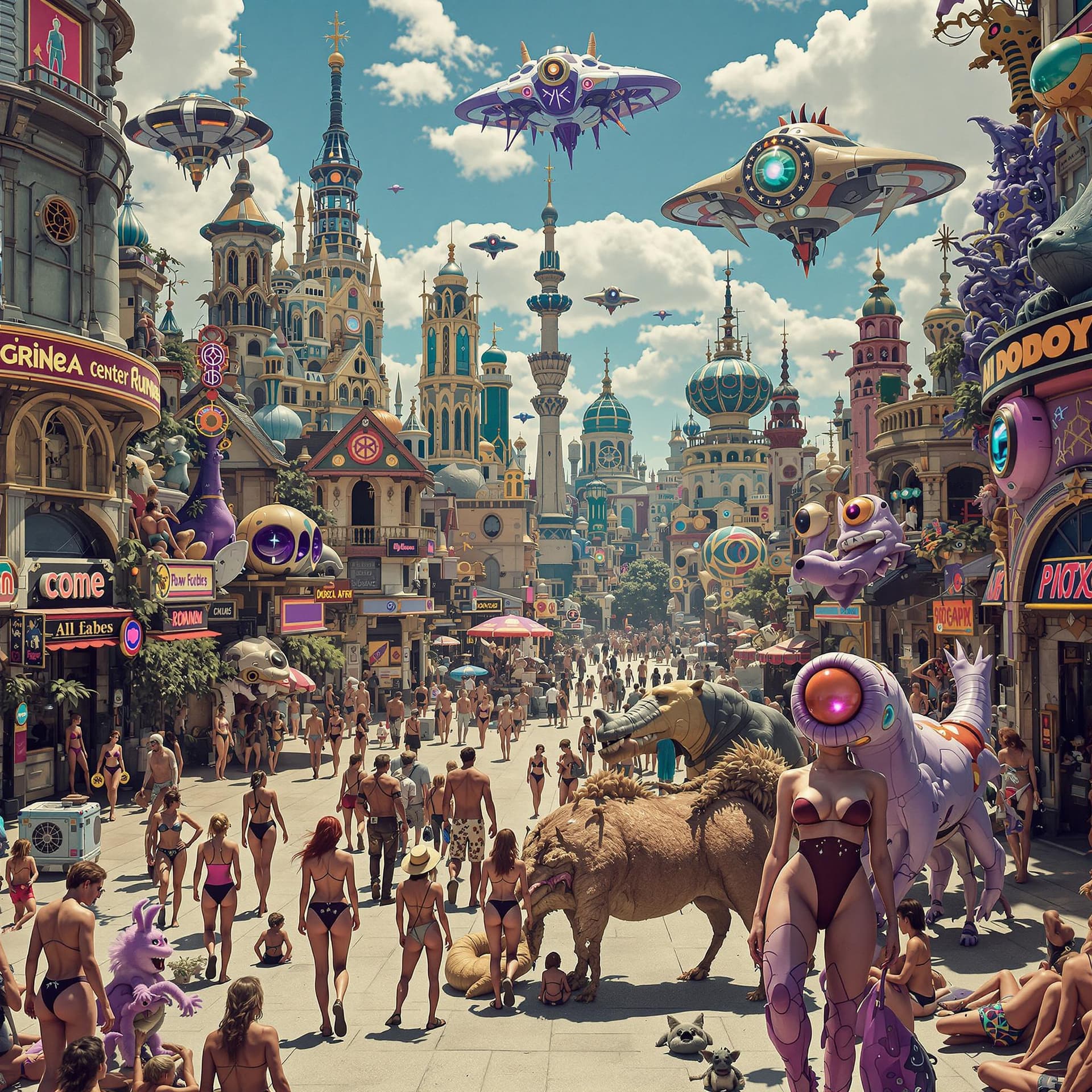 AI generated: A trippy, psychedelic, and surreal AI-created city of the distant future, characterized by hyperreal...