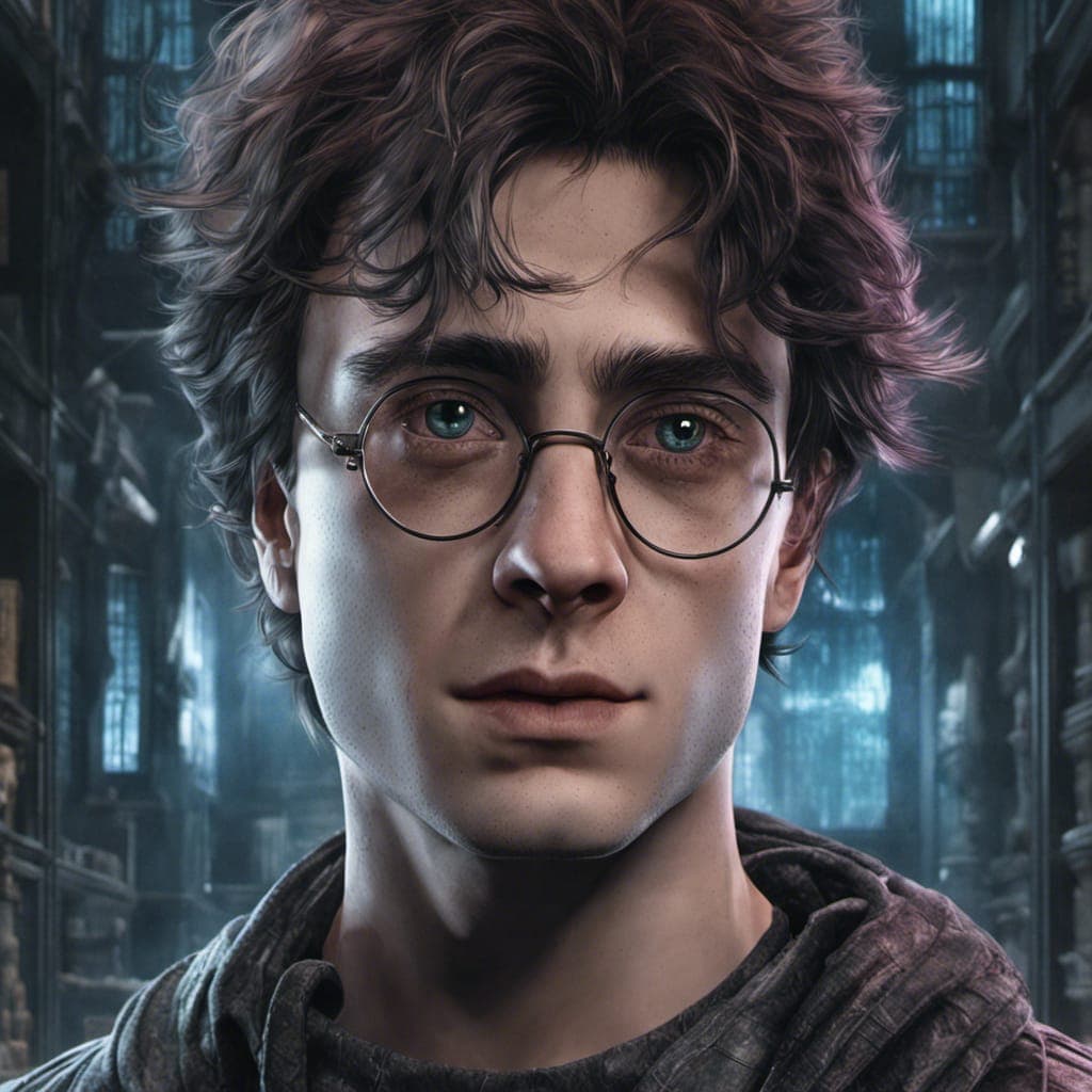 AI generated: harry potter portrait in cyberpunk, hogwarts organic, smooth, atmospheric, detailed, detailed illust...