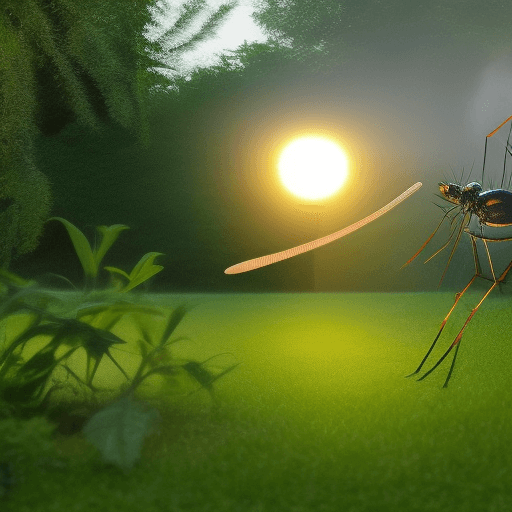 AI generated: alien mosquito attacking humans in a garden evening 