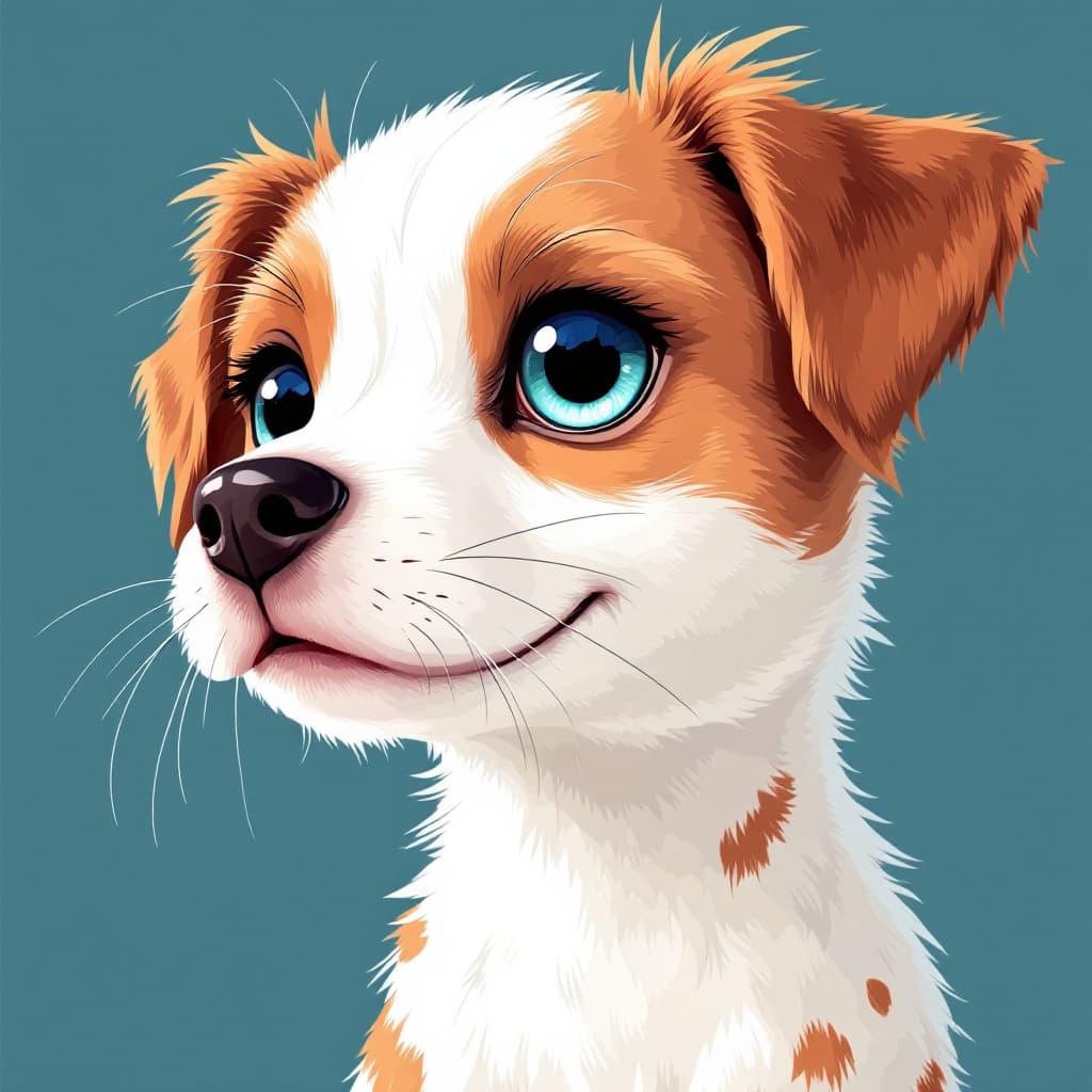 AI generated: illustration, cupid face, emerald light cyan eye, simplify, expressive eyes and a playful demeanor, ...