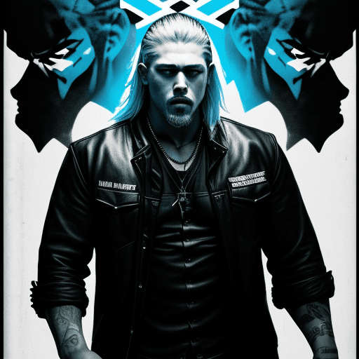 AI generated: movie poster, jax from sons of anarchy character in black, white and blue, in the style of yoh nagao...