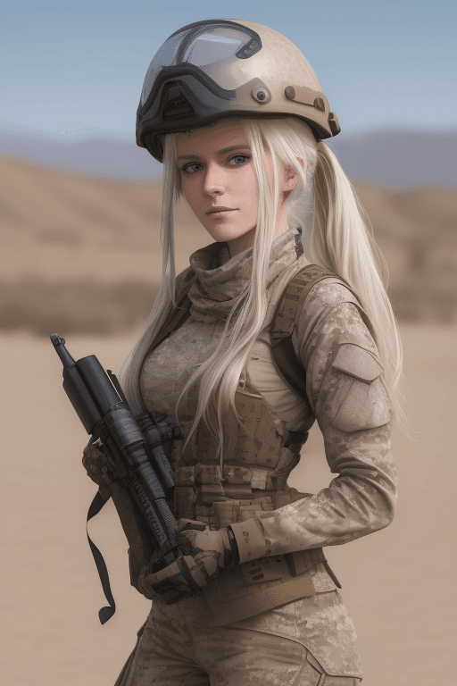 AI generated: Gorgeous portrait of a young 24 years old woman, (long ponytail platinum blonde hair:1.4), wearing b...