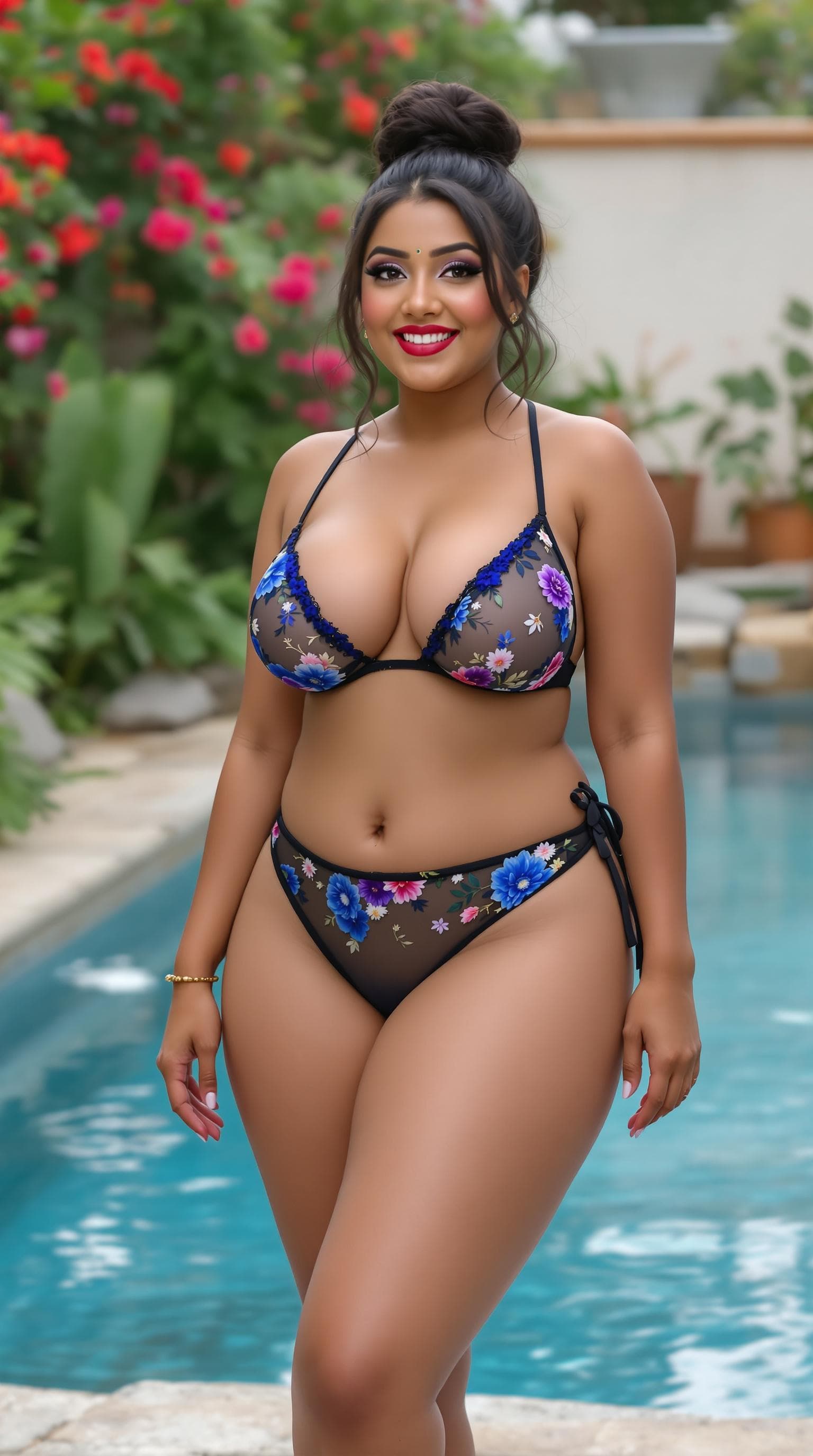 AI generated: a full BODY pretty sexy big flushy alluring smile sexy charming kissy face front cleavage sexy view ...