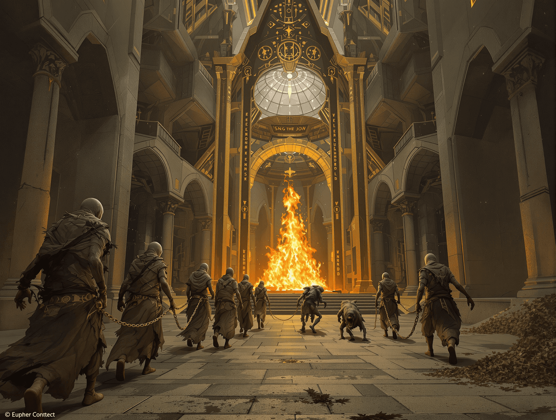 AI generated: /Artprompt Sci-fi, create a dystopian futuristic scene depicting (a group of strange mystical beings...
