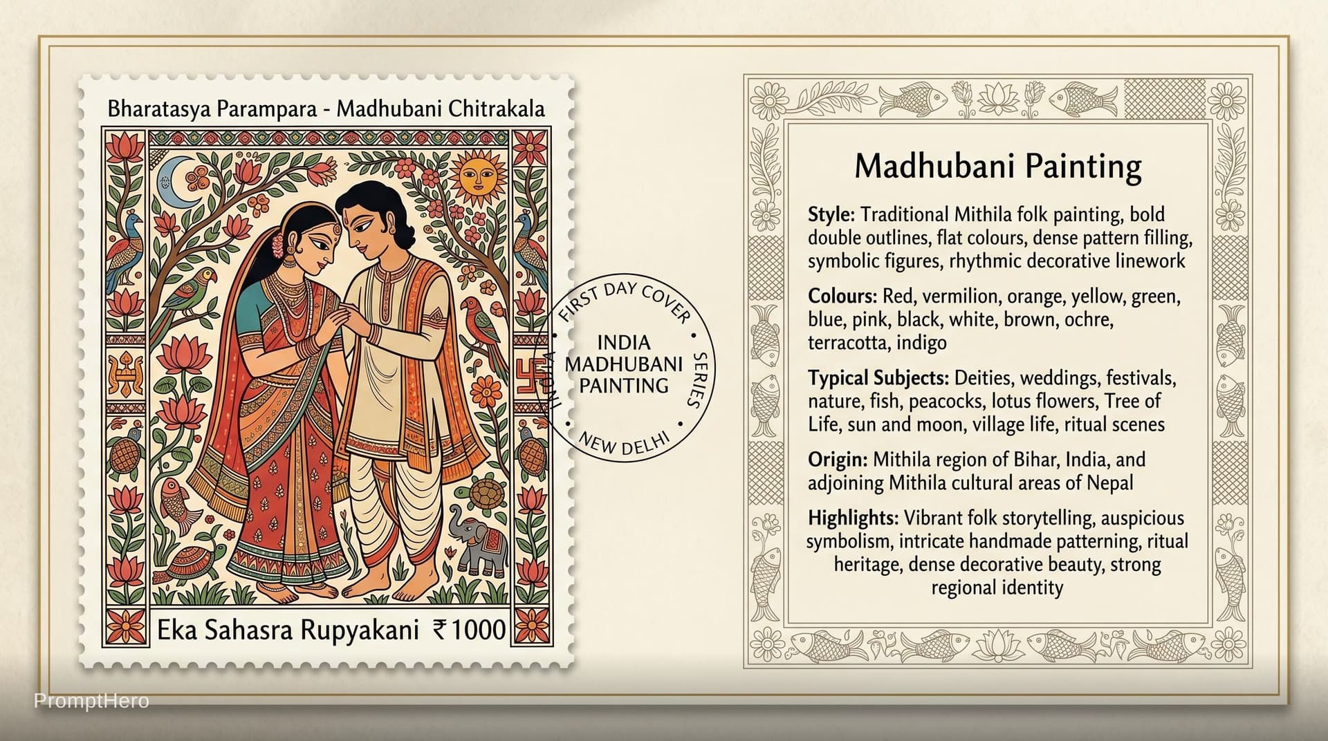 AI generated: Create a 16:9, 4K premium commemorative First Day Cover envelope inspired by India Post heritage des...