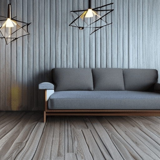 AI generated: Hyper realistic modern minimal interior design with lights with exotic furniture parquet floor 
