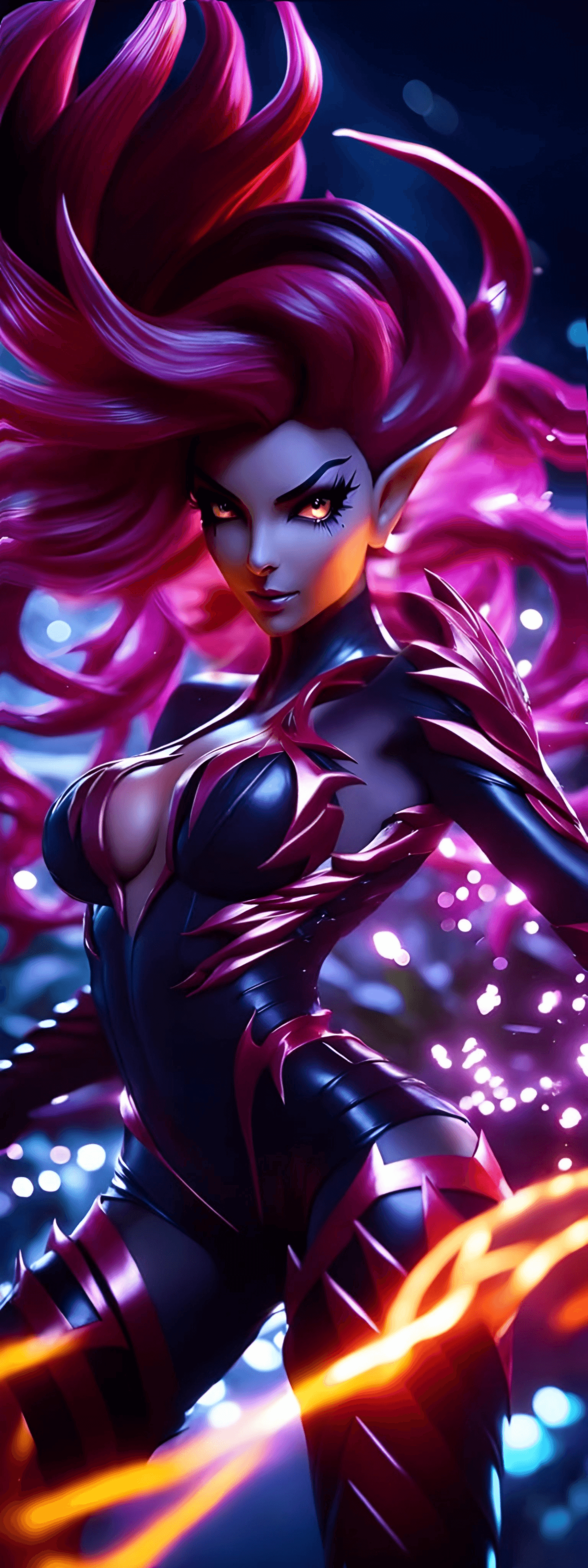 AI generated: In the middle of the night a stunning beauty Zyra league of legends, wearing luxury, in river of fla...