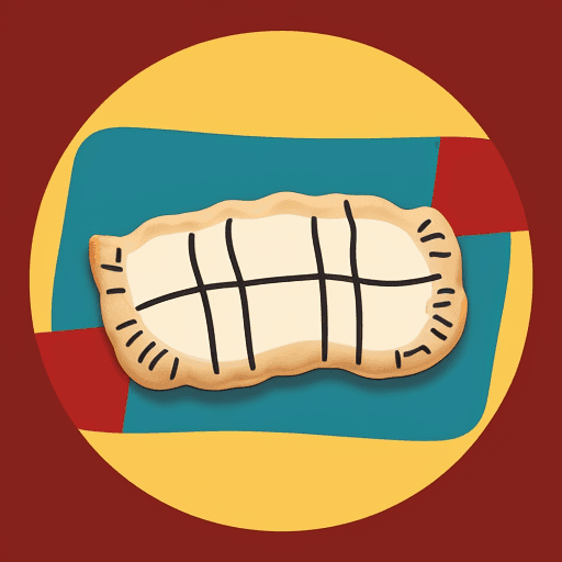 AI generated: Simple cartoon like logo of an empanada playing dominoes, make colors vibrant, good lighting, give t...
