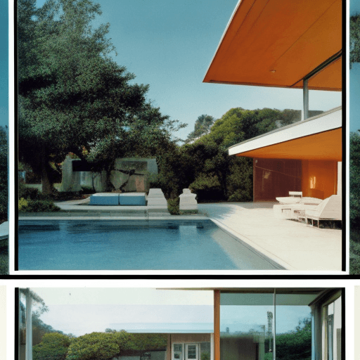 AI generated: Hyper realistic eye level exterior photo of a mid century modern style house overlooking the ocean, ...