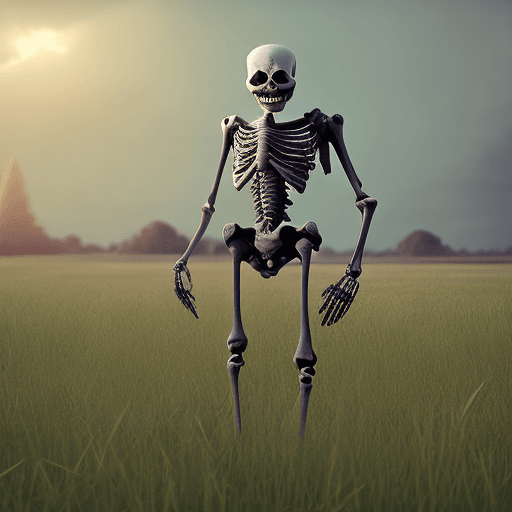 AI generated: a creepy looking skeleton standing in a field, a character portrait by Mike Winkelmann, cgsociety co...