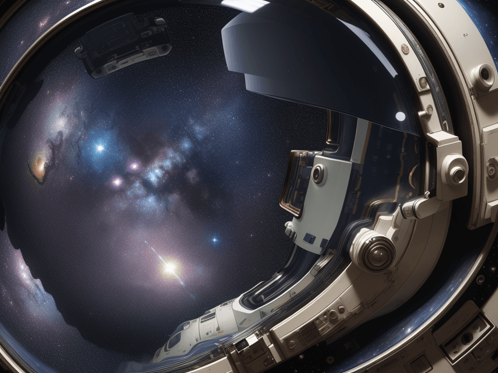 AI generated: epic realistic, high resolution close up image of an astronaut mask reflecting looking into space fi...