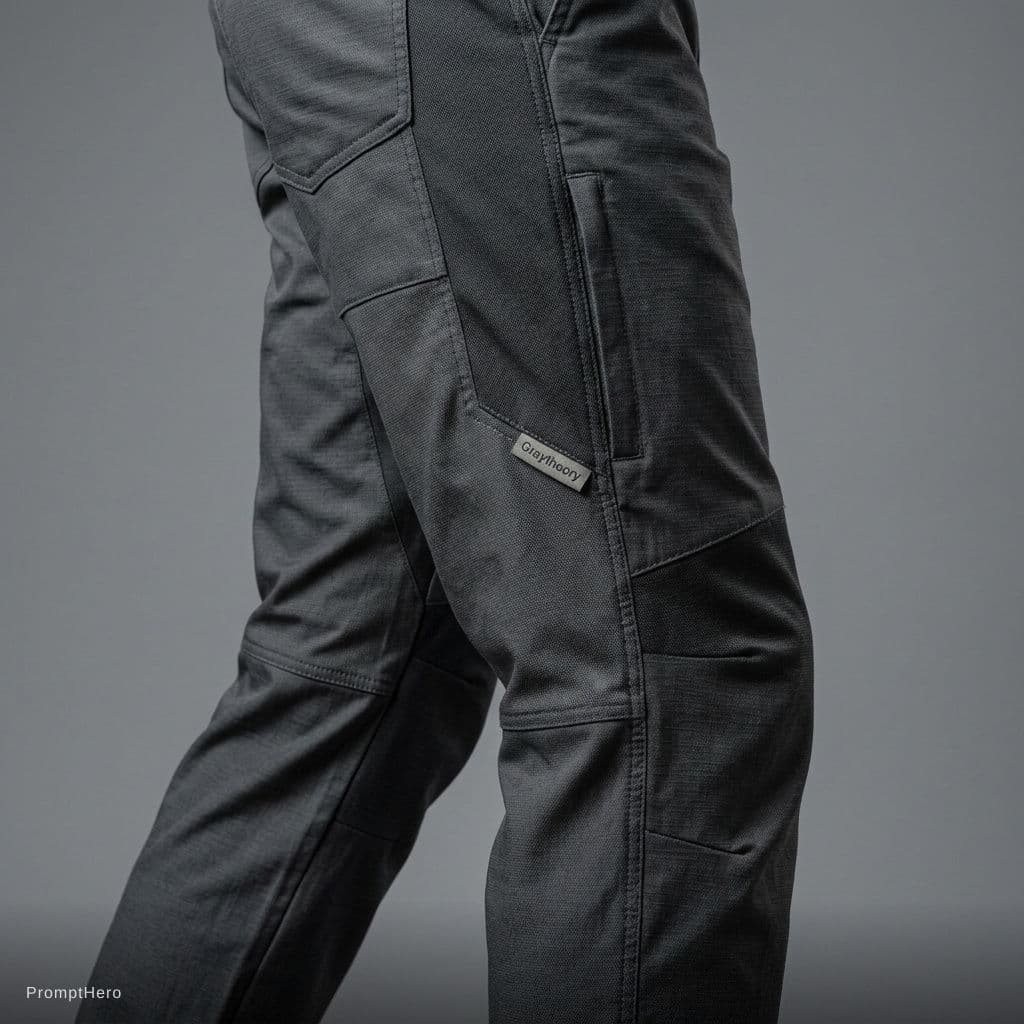AI generated: Photograph, urban millitary, technical materials, fabric small point label on text 'Graytheory', sma...