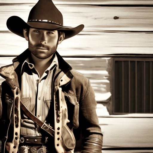 AI generated: young handsome cowboy gunslinger standing in street ready for duel