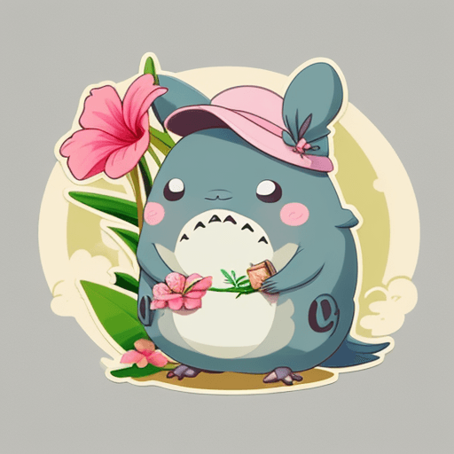 AI generated: a sticker with a cartoon animal holding a flower, cute tropical bird, kawaii cutest sticker ever, ka...