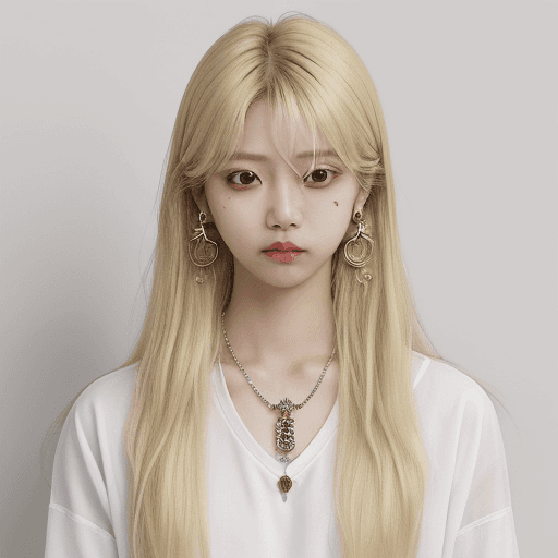 AI generated: Niji Kei, long hair, looking at viewer, shirt, 1girl, genderless, hair between eyes, jewellery, clos...