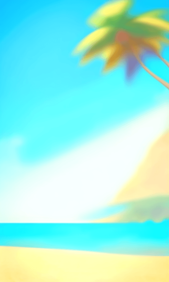 AI generated: Vibrant digital painting of a whimsical beach landscape, Pixar's playful style, on a warm sandy terr...
