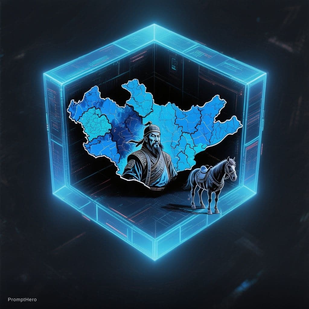 AI generated: I have an image with a black background, with a cube-shaped edge facing me at the base, in blue cybe...