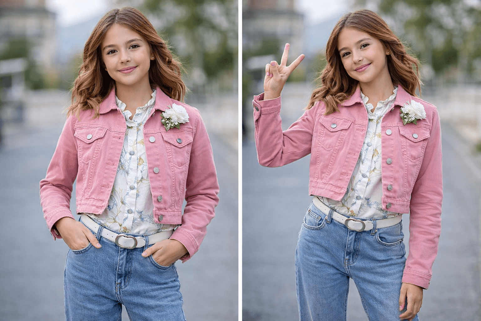 AI generated: Complete image of a teenager wearing this clothes with 2 differente positions