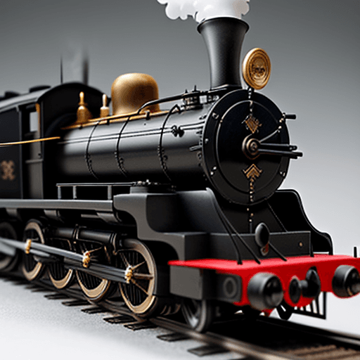 AI generated: A 1920s steam locomotive model crafted in black metal with meticulous detail
