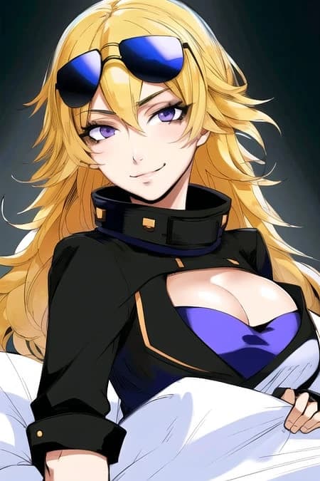 AI generated: Yang Xiao Long's ponytail unraveling in a powerful gale