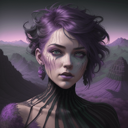 AI generated: Hills in the backround in different tones of purple, P in the center in diffrent tones of black and ...