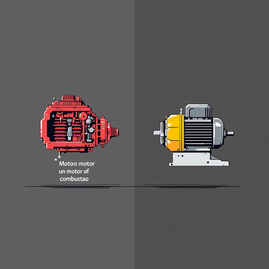 AI generated: Uma ilustração comparativa de dois tipos de motores. A esquerda um motor a combustão e a direita um ...