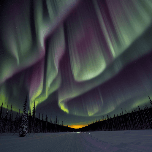 AI generated: Aurora Borealis, Fairbanks, Alaska. Within a ring-shaped region around the North Pole