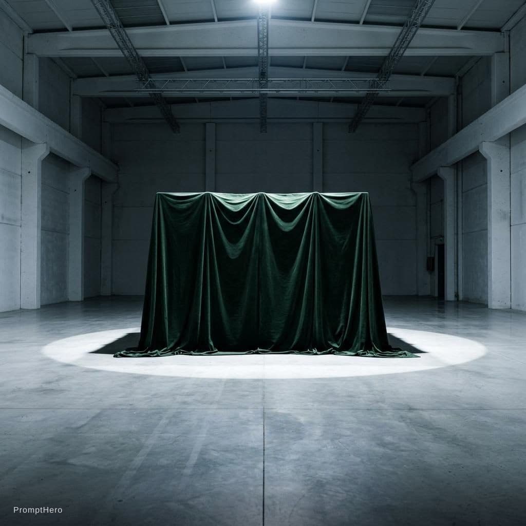 AI generated: A vast, empty white room with high ceilings, cold white walls and 
polished light grey concrete floo...
