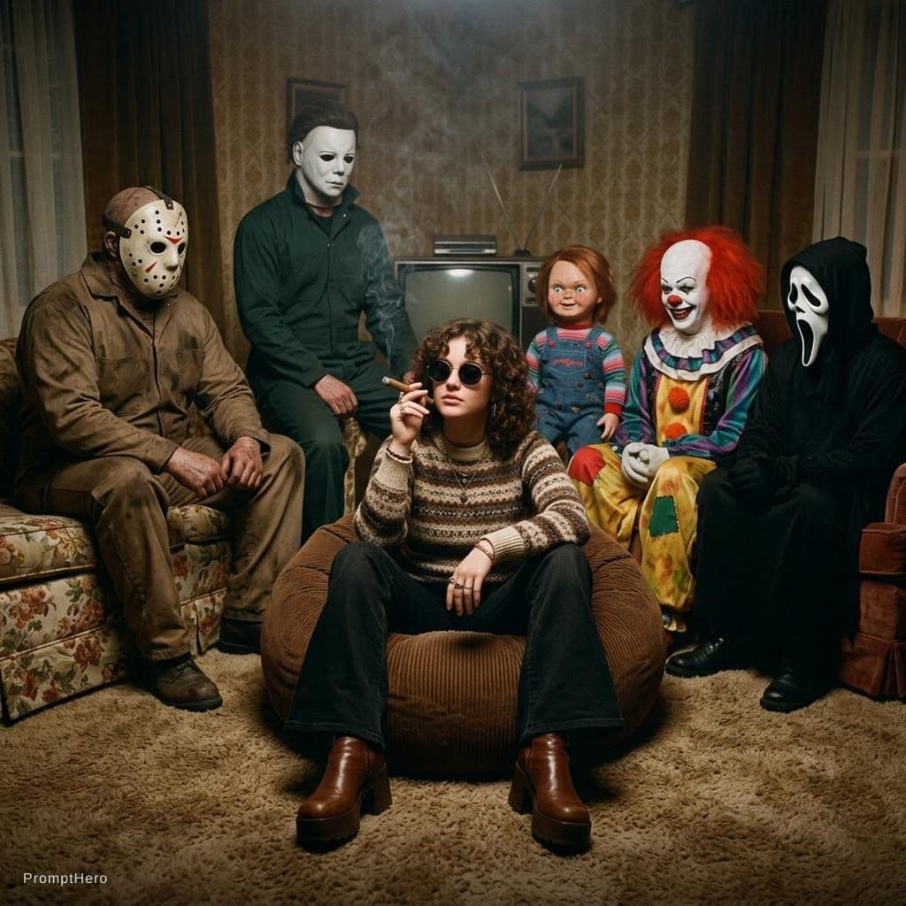 AI generated: {
 "title": "01_circle_on_couch_horror_icons",
 "type": "image",
 "identity_reference": {
 "use_...