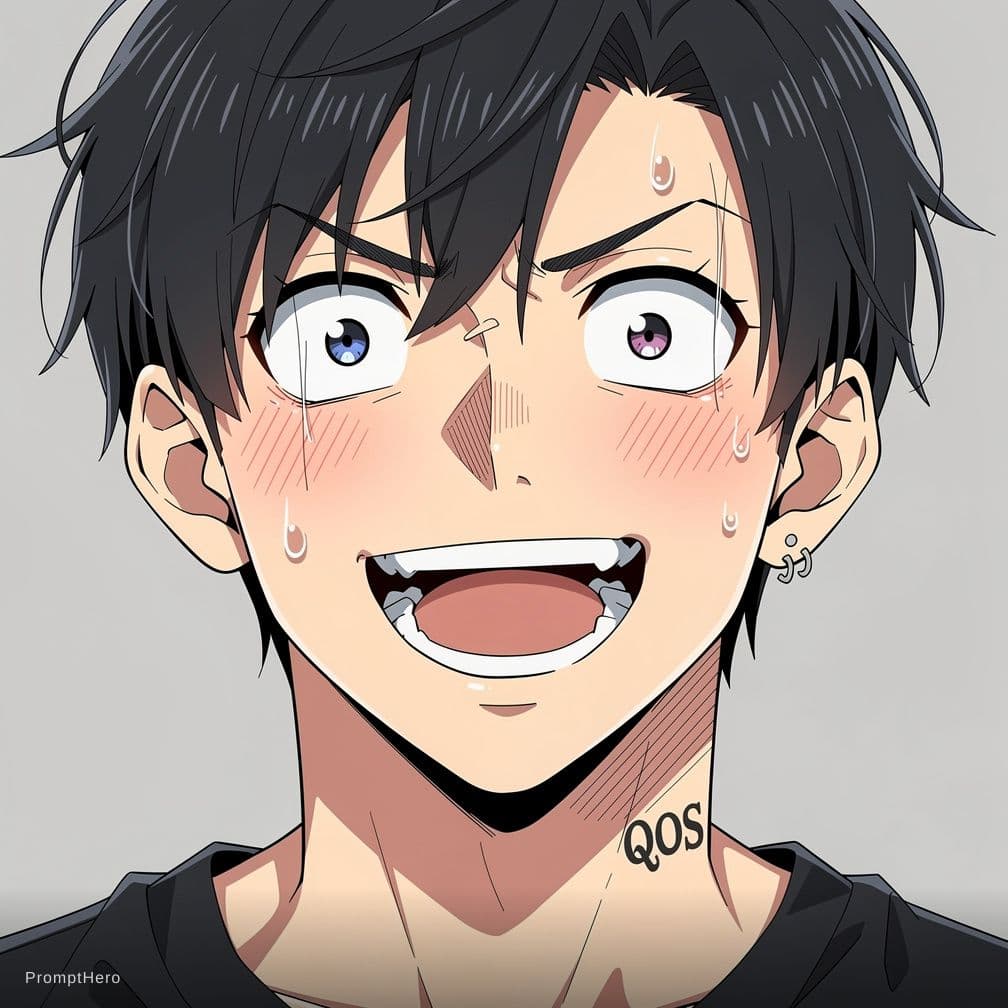 AI generated: Aheago face, sweat, qos tattoo

