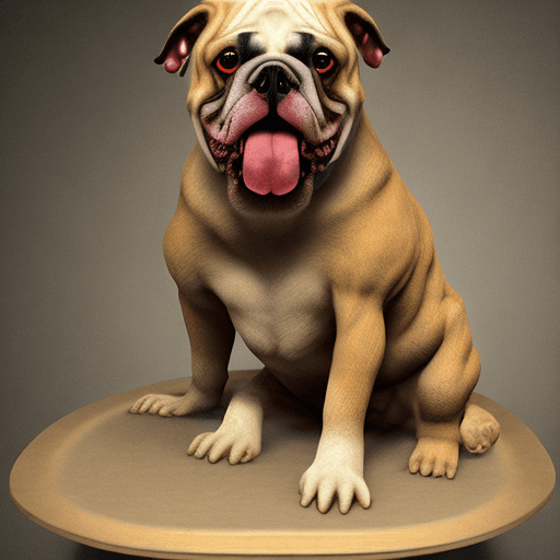 AI generated: Photo of a ultra realistic of an old bulldog, seated facing straight to the audience with sad lookin...