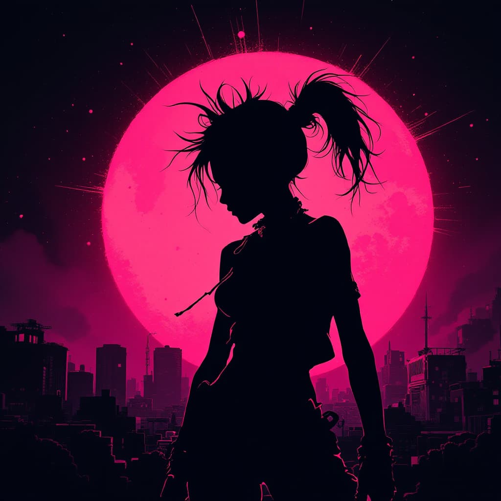 AI generated: a crazy punk girl, silhouette, comic style, future art