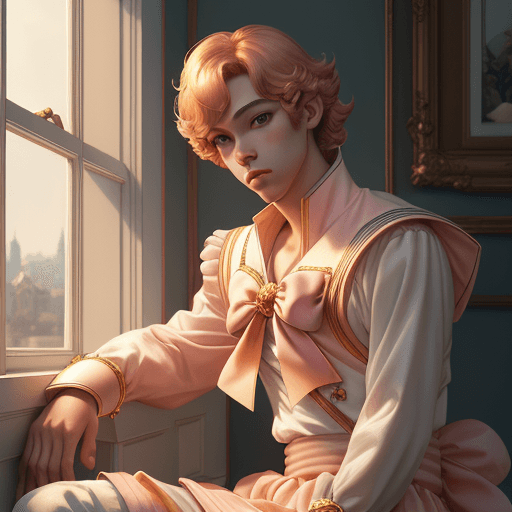 AI generated: sailor boy sitting on the floor in a room with a window, portrait of prince peach, prince peach), pr...