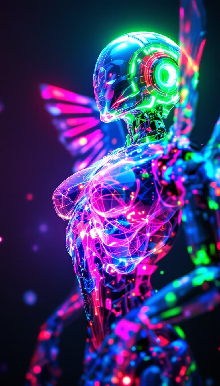 AI generated: A mesmerizing 3D  clay model render of "Spectralis Tintirri Angelis Mechina" in a see-through, trans...