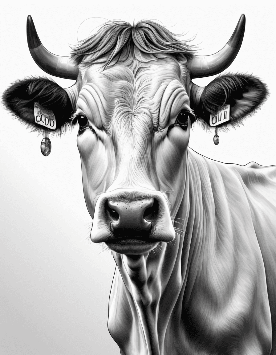 AI generated: Cow, black lines white background, clean simple line art, no background, clean coloring book page, c...