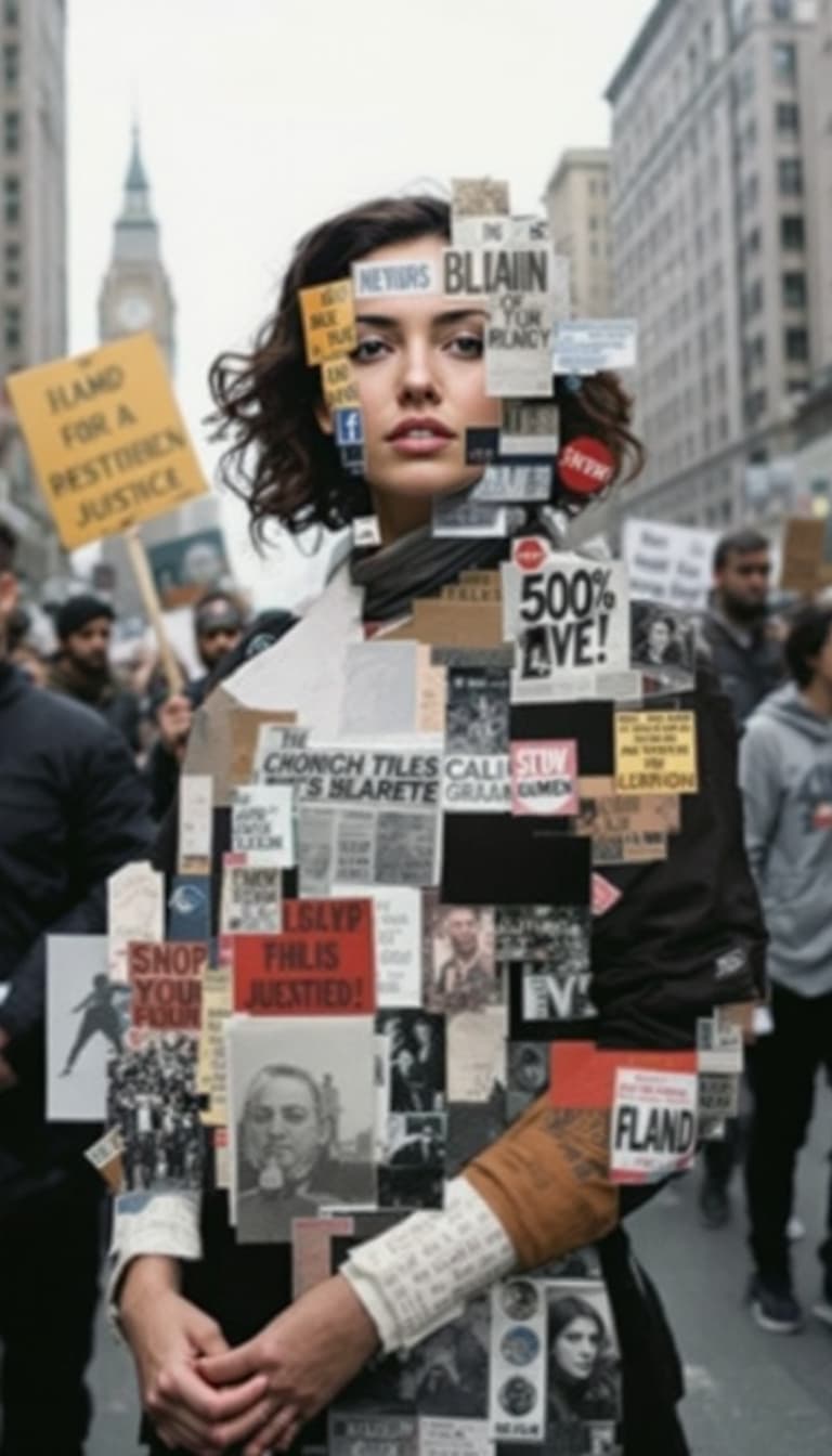 AI generated: (26) A photographic collage, influenced by the fragmented style of Hannah Höch, features a female ac...