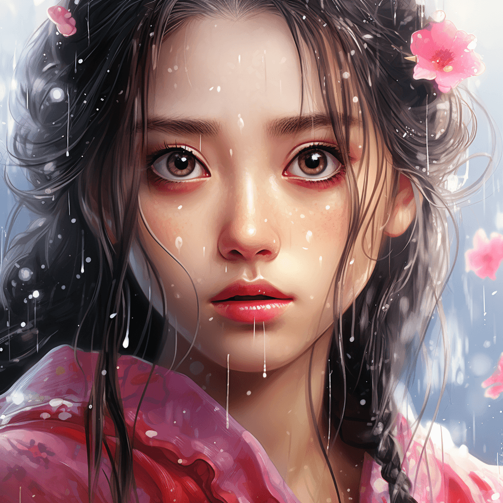 AI generated: Watercolor backgrounds free 3d girl eyes water rain portraits, in the style of meticulous fantasy, p...