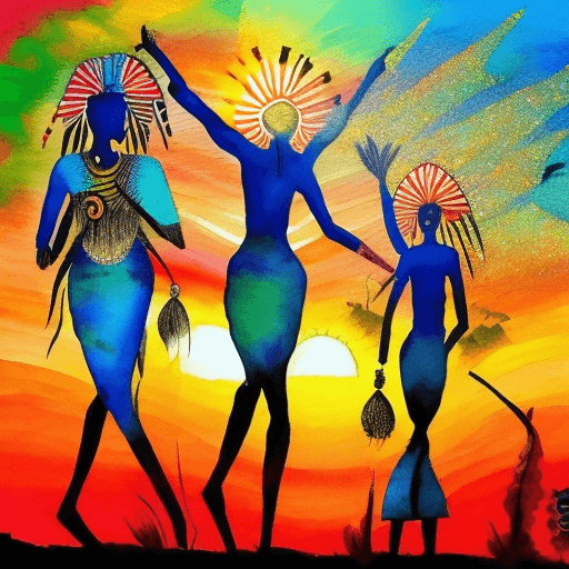 AI generated: watercolor Tribal art African women Painting, Sunset Scenery Acrylic Painting, Tribal painting , 3d ...