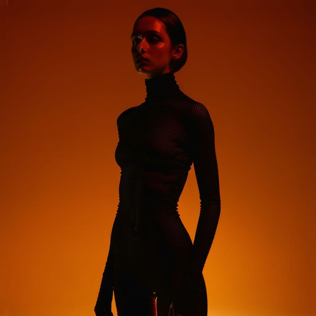 AI generated: fashion editorial photography, front shot, upper body, professional female model, shot with hasselbl...