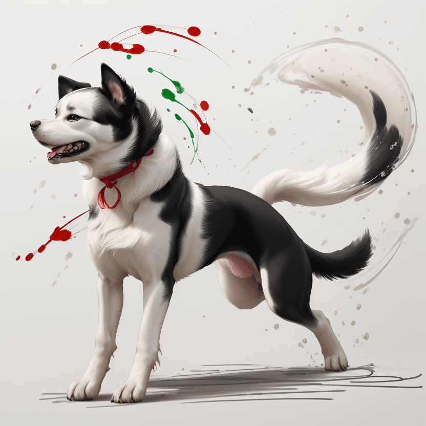 AI generated: Picture a single closeup portrait of a dog. The dog's form is captured through fluid, spontaneous li...